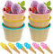 LTHERMELK 6 Stück Eiscreme-Schalen, Eiscreme-Schalen mit Löffeln, bunte Dessertschalen für Kinder, Kunststoffschale, Eiscreme-Schüssel(2 x Gelb + 2 x Rosa + 2 x Blau)