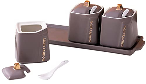 Taza de azúcar Azucarero de cerámica, azucarero de cerámica con tapa, 3 juegos de recipientes de azúcar, tarro de especias, bote de condimento for salero, botes de azúcar de café de cerámica coloridos