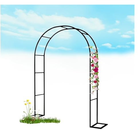 Gartenbogen Rankgitter Gartenlaube Metall Bogen für Kletterpflanzen Rosen Ranken Innen und Außenbereich Garten Terrasse Dekoration Hochzeitsbogen mit Sockel stabil robust(Color:Black,Size:2.4x2.2m/7.8