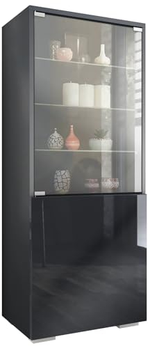 Vladon Vitrine Granada de, Armoire Vitrée Made in Germany avec Porte en Verre et Insert en Verre, Anthracite Mat/Noir Haute Brillance (50 x 122,5 x 34,5 cm)