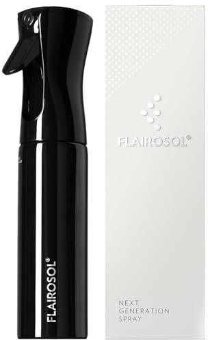 FLAIROSOL Spray Bottle for Hair, Continuous Spray Bottle with 0.3MM Ultra Fine Mist, Water Mister for Hairstyling, Cleaning, Plants, Pets, 10.1oz/300ml, Black Bottle, White Print