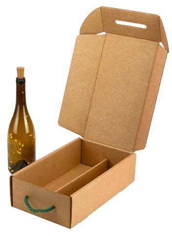 ONLY BOXES Estuche para 2 Botellas de Cava Vino Kraft 'Cheers' | Pack 4 Unidades | Caja de cartón con asa Verde y Separador Interno
