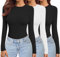 Ekouaer Damen 3 Pack Langarmshirt Rundhlas Unterhemd Layer Tee Warm Thermo Oberteil Slim Fit Basic Tops, Schwarz*2 + Weiß L