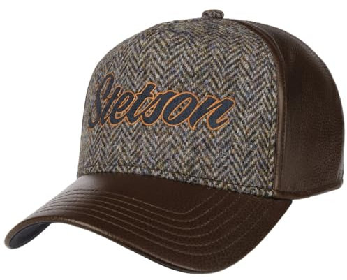 Stetson Harris Tweed Ledercap Unisex Herbst Winter Dunkelbraun One Size