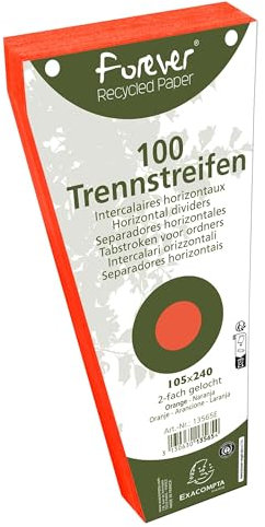 Exacompta - Ref. 13565E – Karton mit 6 Packungen mit je 100 Stück Trapezregister, einfarbig, perforiert, 105 x 240 mm, Orange
