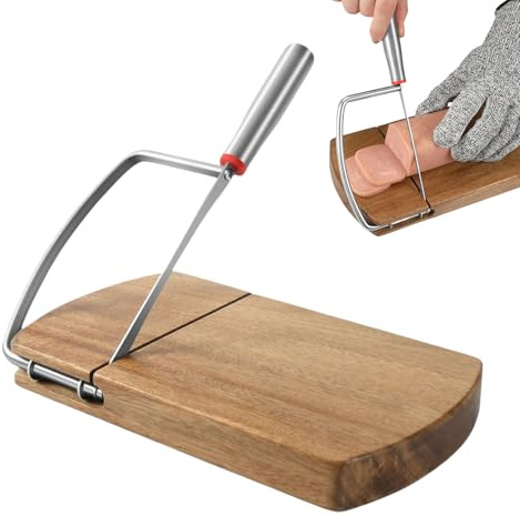 Käsebrett mit Schneidemaschine – Käseschneidebrett mit Drahtschneider, Käseschneider 9,2 x 8,4 Zoll | Multifunktionale Küchenwerkzeuge aus Hartholz, Trüffelschneider aus Edelstahl