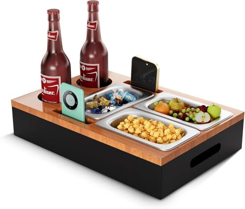 mymai Bambus-Snack-Aufbewahrungsbox, Desktop-Organizer, geeignet für Bierflaschen, Fernbedienungen, multifunktionales Tablett, Holz-Snackbox, Bambus-Aufbewahrungsbox