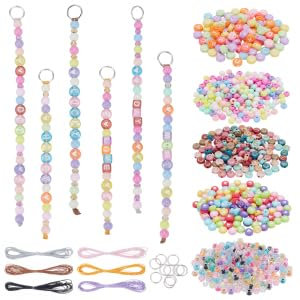 FREEBLOSS 582 Stück Schlüsselanhänger Set Aus Acrylperlen Buchstabenperlen Schlüsselanhänger Perlen Schlüsselbund Set Perlen Lanyard Zum Selbermachen Bunter Perlenschmuck Schlüsselanhänger Geschenk