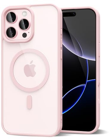 oakxco for iPhone 16 Pro Max Case Clear Magnetic Compatible with Magsafe, Thin Slim Transparent Non Yellowing, Hybird Soft Silicone Bumper & Hard Plastic Protective Cover for Women, Light Pink