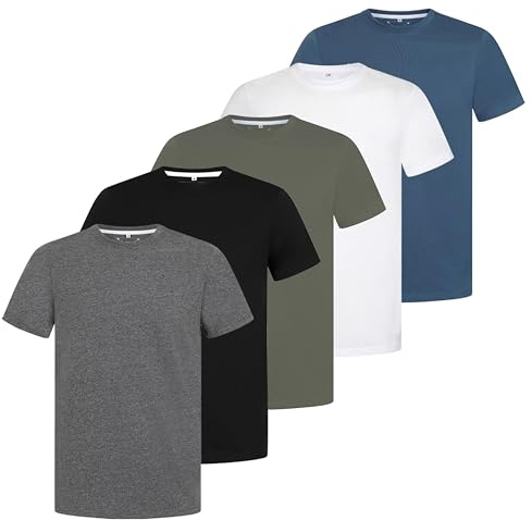 Mens Plain T-Shirts 5 Pack Short Sleeve Crew Neck Cotton Boys Undershirts Running Gym Sport Tees Workwear Workout Tees for Men (UK, Alpha, XXL, Regular, Regular, Mixed Colours)