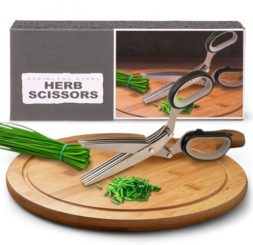 MIJOMA Kräuterschere für Rechts- und Linkshänder, 5 Klingen-Paare, 8 cm Schneidklingen, Rostfreier Edelstahl – Perfekt zum Kräuter schneiden und hacken, für Küche und Garten