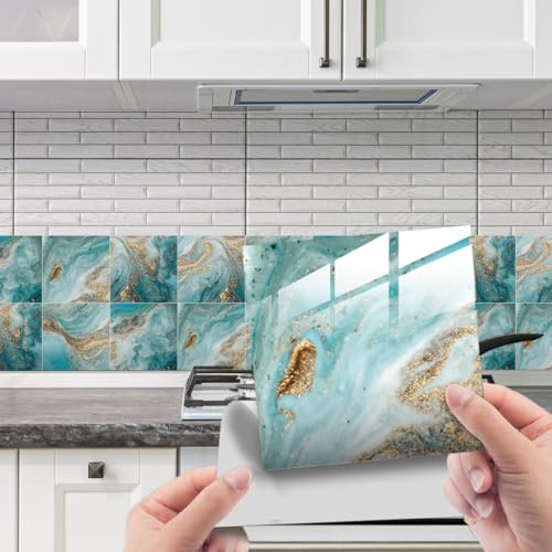 HORIWE Adesivi per piastrelle, 10 x 10 cm, 20 pezzi, in PVC, autoadesivi, impermeabili, per cucina, armadio, mobili, tavolo