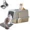 Auveach Closed Cat Litter Tray Made of Stainless Steel 62 x 41 x 42 cm Large Cat Litter Tray XXL 100 L with Mat and Scoop Design Folding Design Non-Stick Coating Odour-Inhibiting Easy to Clean (Grey)