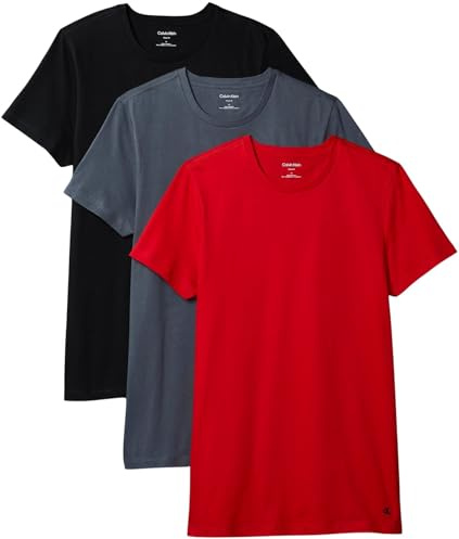 Calvin Klein Men’s 3 Pack Short Sleeve Cotton T-Shirts, Multicolor (Turbulence/Adrenaline Rush/Black), XXL