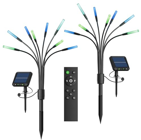 Nanoleaf Solarlampen für Außen Garten (2er Set) mit Fernbedienung, 8 adressierban warmweißem/multicolor LEDs, Firefly Solarlicht, Timer & Szenen, IP65 wasserdicht, Gartenlichter für Weg, Hof, Terrasse