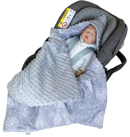 LOOLAY Einschlagdecke Babyschale kompatibel mit 3 und 5 Punkt Gurtsystemen – Babydecke für Autositz 90x90 cm – Minky und 100% Baumwolle – Einschlagdecke für Kinderwagen und Trage (Grau Pastelblume)