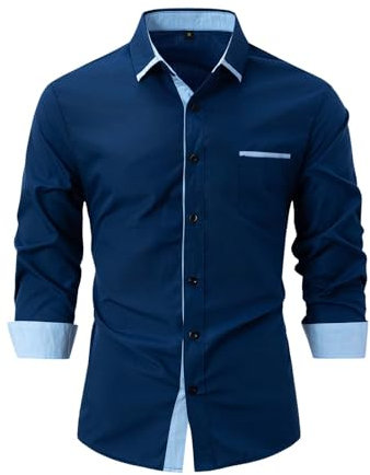 Generisch Herren Slim-Fit Langarm-Hemd für Business und Freizeit - Button Down mit Kontrastfarben - Formale Party - Pflegeleicht Bügelleicht