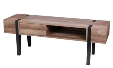 Meuble TV LOVY - Bois avec pieds en métal noir, 1 tiroir et 1 compartiment