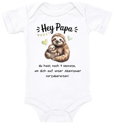 ZauberPrints Baby Body in verschiedenen Farben Schwangerschaftsankündigung, Papa und Baby FaultierDu wirst Vater, Überraschung Schwangerschaft für werdenden Vater Kurzarm Bio Baumwolle
