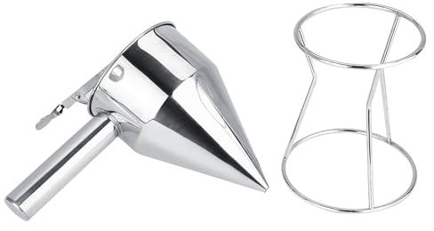 Rankomu Imbuto in Acciaio Inox 600ml con Supporto | Piccolo Imbuto da Cucina con Meccanismo a Molla | Dosatore per Pancake, Dolci e Pasticceria - Per Uso Domestico e Professionale (Argento)