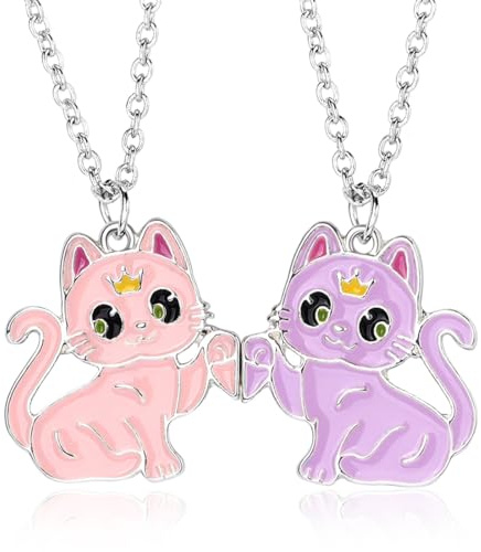 JEYORZY 2er-Set Beste Freunde Ketten, Freundschaftsketten, Katzenkette, Freundschaftskette für Mädchen, tolle Geburtstagsgeschenke, für Mädchen Geburtstag Geschenke Anhänger Kette, Rosa Lila