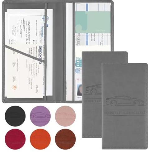 JUSTTOP Confezione da 2 porta documenti per libretto e assicurazione auto, con chiusura magnetica, organizer per documenti, carte, patente (grigio)