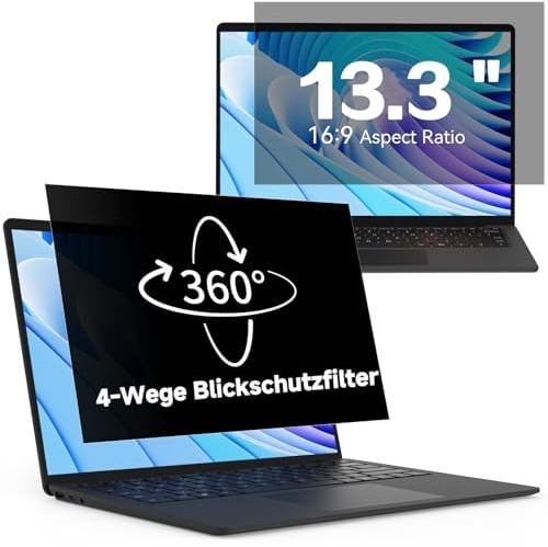 360° Laptop Sichtschutz 13.3 Zoll, Anti Blaulicht Blendschutz Displayschutz | 4 Wege Blickschutzfolie Seitenverhältnis 16:9, Anti Spy Sichtschutzfilter für Lenovo/HP/Dell/Acer/Samsung/Asus/Toshiba