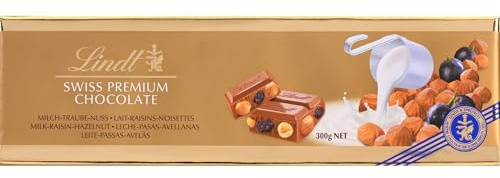 Lindt Schokolade | Traube-Nuss Tafel, 300g, Vollmilch, Geschenk | Vollmilch Schokolade, Rosinen, ganze Haselnüsse, zartschmelzend, knackig, Premiumschokolade, zumTeilen & Verschenken