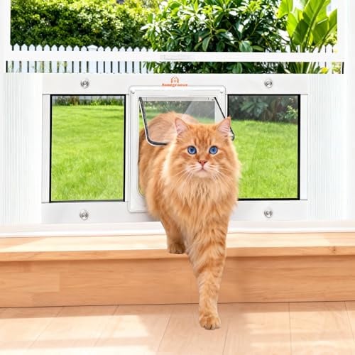 Homegroove Haustierklappe für Fenster, Katzenklappe für Katzen & Hunde, Aluminium-Rahmen Fenstereinsatz zur Zugangskontrolle (78.74-91.44cm)