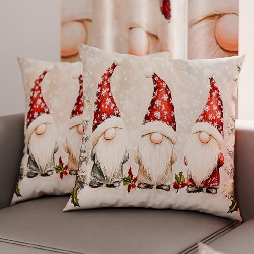 Petti Italian Artisans – Paar 35 x 35 cm große Mikrofaser-Kissenbezüge, Weihnachtsdekor-Kissen für Schlafzimmer, Sofa, Wohnzimmer, 2er-Set Kissenbezüge, GNOME-Kissenbezug 03