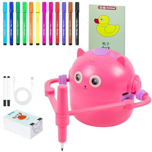 Drawing Robot for Children - 4.92 Inch Interactive Robot | ABS Smart Drawing Projector with Voice Guidance, Cards, Pens and Robot Arm, Ideal for Classroom, Bedroom, Living Room, Parties