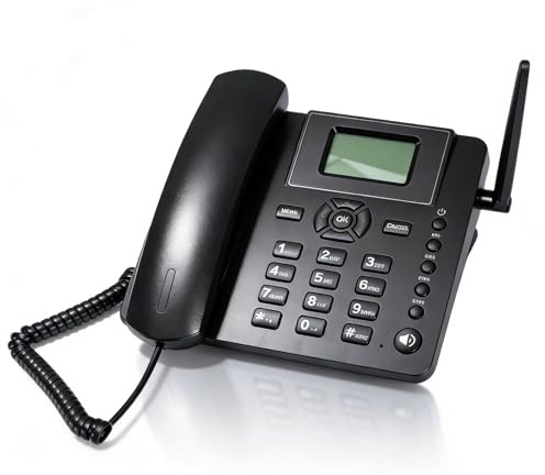 LICAEVEY Téléphone de Bureau sans Fil GSM, Double Carte SIM, Téléphone Fixe sans Fil Quadribande avec Antenne Externe, Radio FM et Réveil pour la Maison, Le Bureau, Le Centre D'appels de