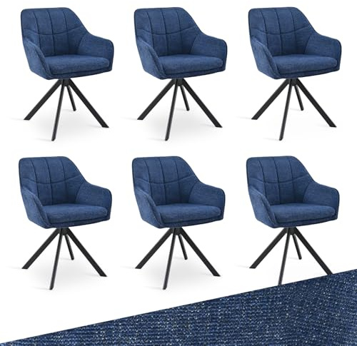 Goeurvant Drehbare Esszimmerstühle 6er Set mit Armlehnen – 360° Drehmechanismus, Polsterstuhl aus Chenille, Moderner Drehstuhl mit Rückenlehne für Esszimmer, Wohnzimmer, Büro,Dunkelblau