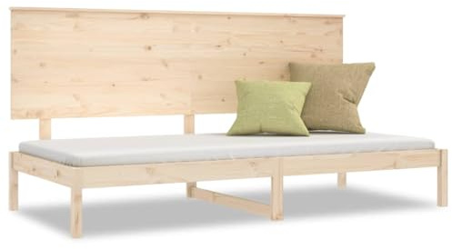 Yisssmeng Massivholz-Tagesbett 90x200 Kiefer Natur mit Lattenrost, Holzlehne, Gästebett Klappbett Einzelbett