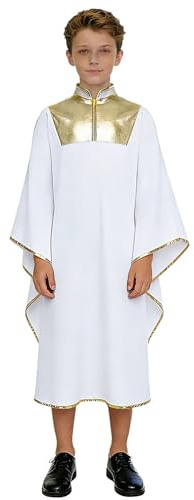 inlzdz Túnica Para Niños Vestido De Coro Para Niños Capa Confirmación Traje De Juez Niñas Traje Juez Blanco 7-8 años
