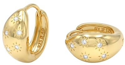 NOELANI - Damen Ohrringe 925 Silber - Vergoldet/Golden - mit Zirkonia Stein - Klobig Creole - NOE-E0026