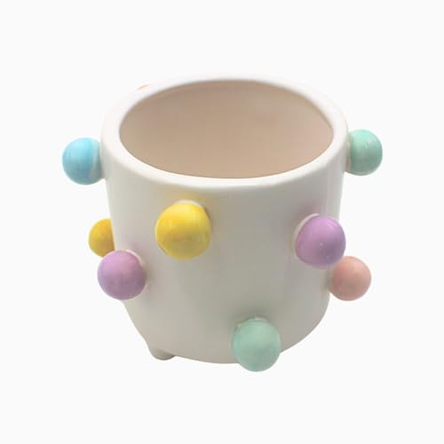 Dekohelden24 Blumentopf, Pflanzkübel, Pflanzgefäß, Blumenkübel, Pflanztopf, Übertopf, Pflanzschale mit bunten Punkten aus Keramik, L/B/H 13 x 13 x 11 cm.