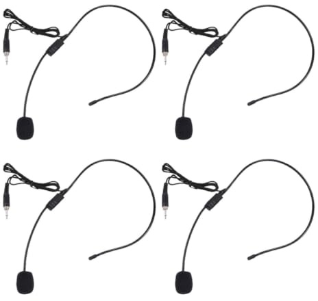 CALLARON Microfono Auricolare da Testa 4 Pezzi Nero, Braccio Regolabile | Pickup in Corpo Registrazione Omnidirezionale Chiara Plastica , Supporto Filettato