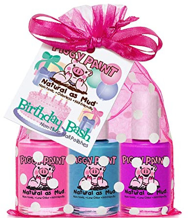 Piggy Paint Non-toxic Girls Nail Polish - Safe, Chemical Free - Birthday Bash Gift Set 3 Bottles