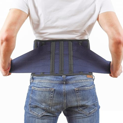 AVESTON Back Support Lower Back Brace for Back Pain Relief: Thin Breathable Rigid 6 ribs Adjustable Lumbar Support Belt for Men/Women Keeps Spine Straight and Safe – Medium