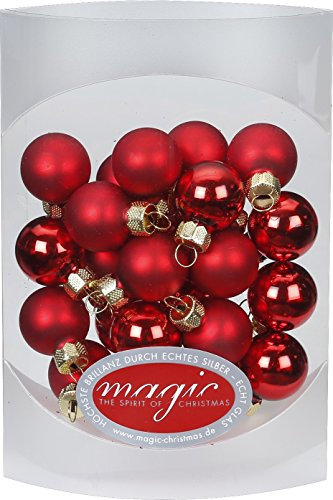 MAGIC 25 STK. Weihnachtskugel 2cm Glas Weihnachtsschmuck Weihnachtsdeko Deko Box Farbe: Rot Glanz/matt
