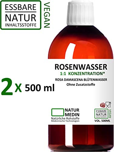 1.000-ml (2 x 500-ml) ROSENWASSER HYPOALLERGEN Haut & Haar ESSBAR 100% naturrein NATURMEDIN®