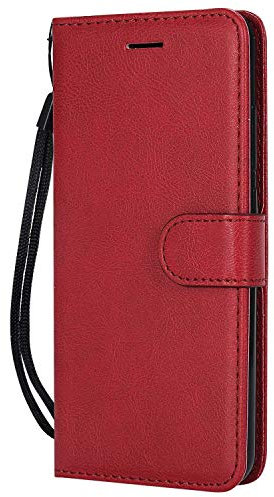 DENDICO Coque pour Xiaomi MI A2 Lite, PU en Cuir Coque Portefeuille Étui Housse, Design Classique TPU Coque pour Xiaomi MI A2 Lite - Rouge
