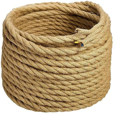 GreenSun Cable Trenzado Vintage - Cable Electrico 3 Hilos 20 Metros Cable Cuerda Cable Eléctrico Vintage 3x0,75mm² Yute para Lámparas de Araña, Apliques y Pantallas de Lámparas