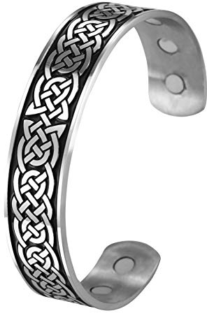 TEAMER Magnetfeldtherapie Armband Gesundheitswesen Nordische Irish Celtic Knot Viking Armreif Edelstahl Antik Silber Schwarz Schmerzlinderung Stulpearmband für Männer