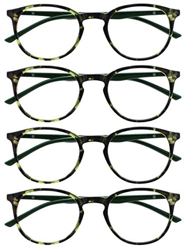 OPULIZE Met lesebrille 4er Pack Schlank Runder Rahmen Federscharniere Kratzfest Grün Schildpatt Solide Bügel Herren Damen RRRR60-6 +1.50