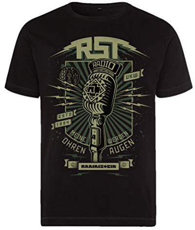 Rammstein Herren T-Shirt Radio Offizielles Band Merchandise Fan Shirt schwarz mit mehrfarbigem Front Print (L)