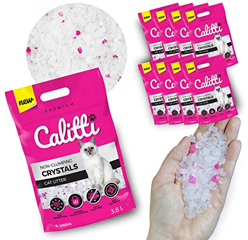 Calitti - Silikat Katzenstreu | Premium Crystals Silikatstreu | Antibakteriell Katzensand | 8-er Set 8 x 3,8 L = 30 L