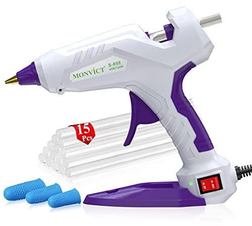 Hot Glue Gun, MONVICT Full Size Glue Gun 60/100W Base Stand Heavy Duty Melt Glue Gun Kit with 15 Pcs Premium Glue Sticks and 3 Finger Protectors, Perfect for Quick Repairs, DIY, Art & Crafts(Patented)
