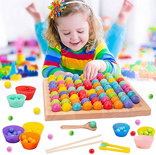 Meiruier Regenbogen-Puzzle, Montessori-Spielzeug, Holz-Clip-Perlen-Brettspiel, Montessori-Brettspiel, Holzpuzzle, Regenbogen-Perlenspiel, Früherziehungs-Puzzle-Brettspiel